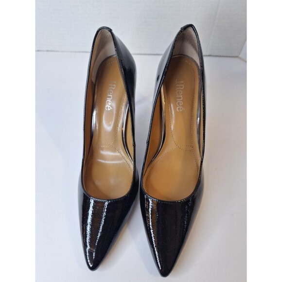J RENEE Maressa Pearlized Black Patent Leather Pumps Heels Sz 9.5M Mob Wife Goth - Picture 5 of 8